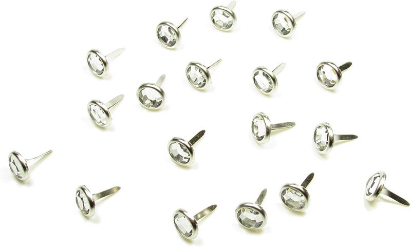 Syntego Brads for Crafts & Scrapbooking Clear Round Crystal Brads 8mm Silver Approx 100 - Image 1